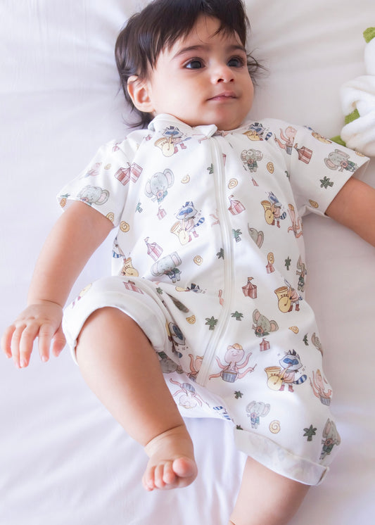 Organic Half-Sleeved Romper- Play. Sway. Re-play