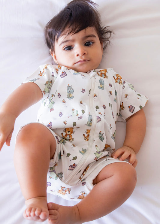 Organic Half-Sleeved Romper- Sweetheart Picnics