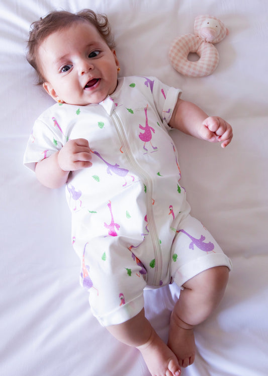 Organic Half-Sleeved Romper- Goose Gone Loose