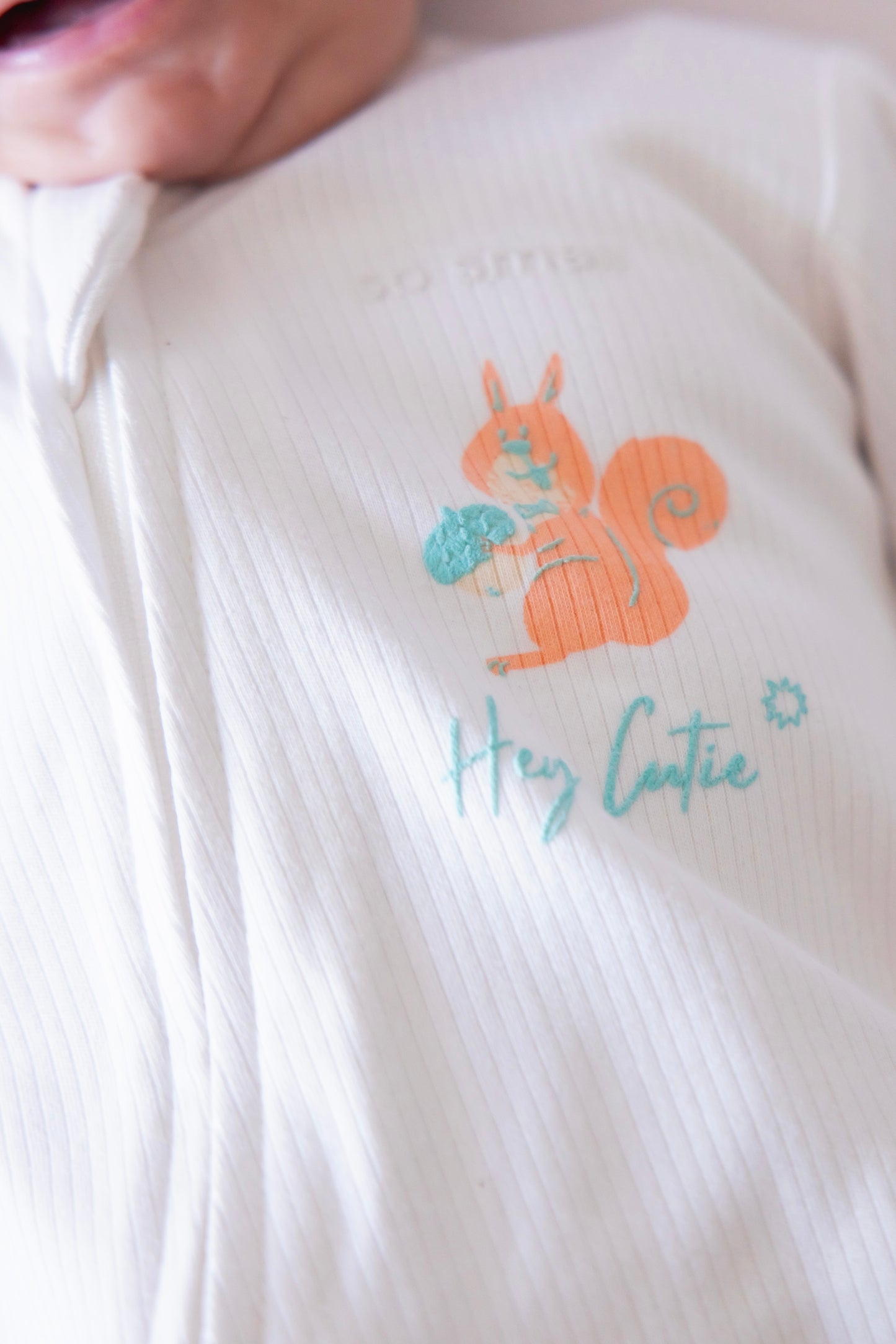 Organic Footless Zipper Onesie- Hey Cutie in Vanilla White