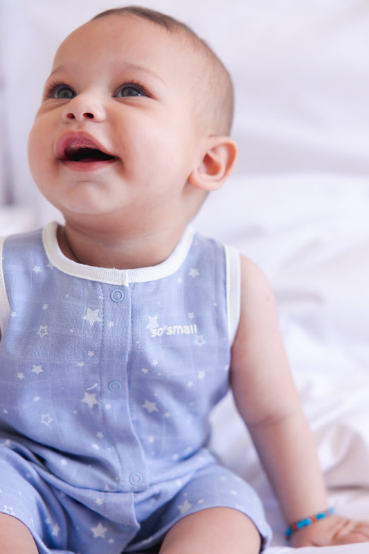 Organic Woven Muslin Sleeveless Romper - Starry Blue