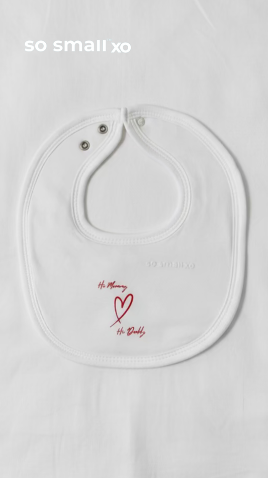 so small xo Terry-Lined Bib- Hi Mommy. Hi Daddy