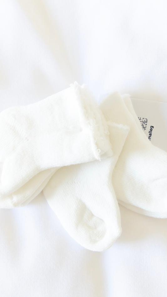 so small Organic Knitted Baby Socks- Pack of 3 White Pairs