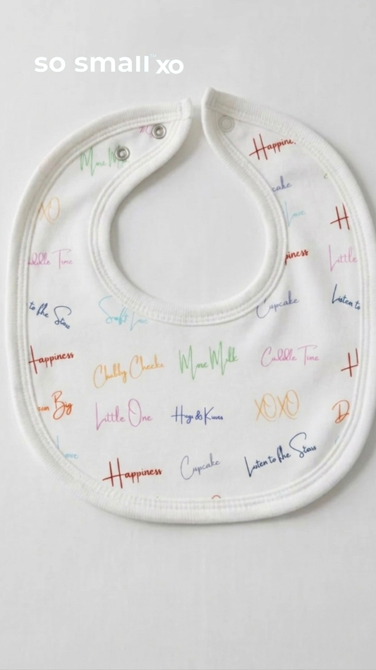 so small xo Terry-Lined Bib- Mom's Words