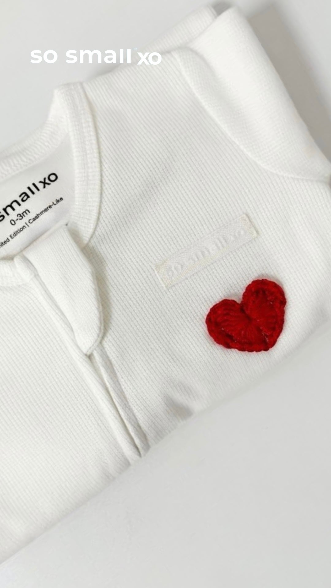 so small xo Winter Limited Edition Cotton Cashmere-Like Zipper Footie- Handmade Crochet Little Heart