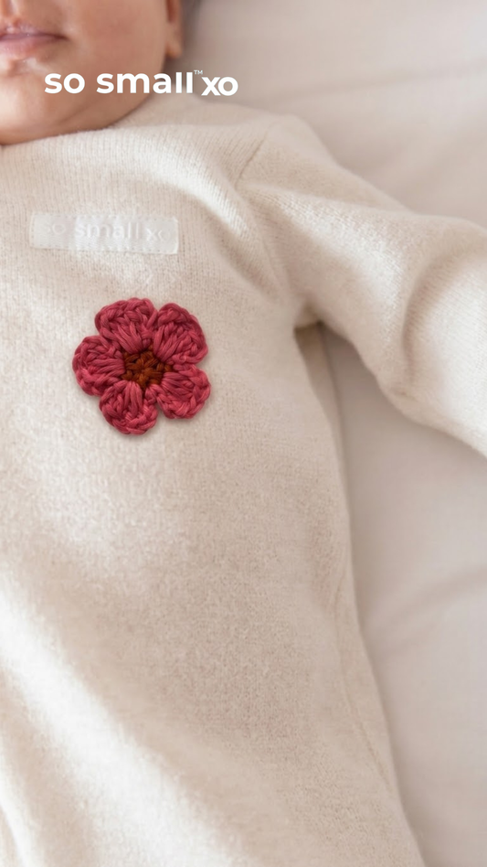 so small xo Winter Limited Edition Cotton Cashmere-Like Zipper Footie- Handmade Crochet Winter Bloom
