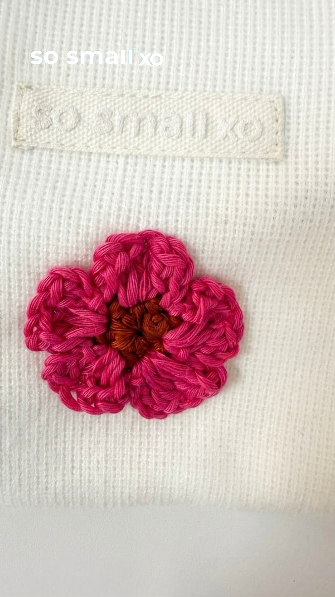 so small xo Winter Limited Edition Cotton Cashmere-Like Zipper Footie- Handmade Crochet Pink Bloom Flower