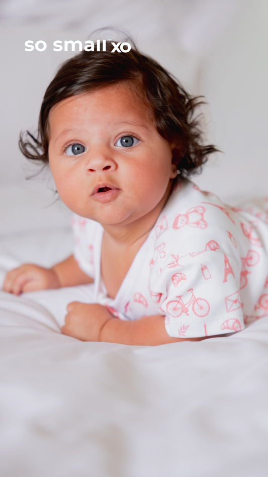 so small xo Half-Sleeved Zipper Romper- Petit Paris Rose