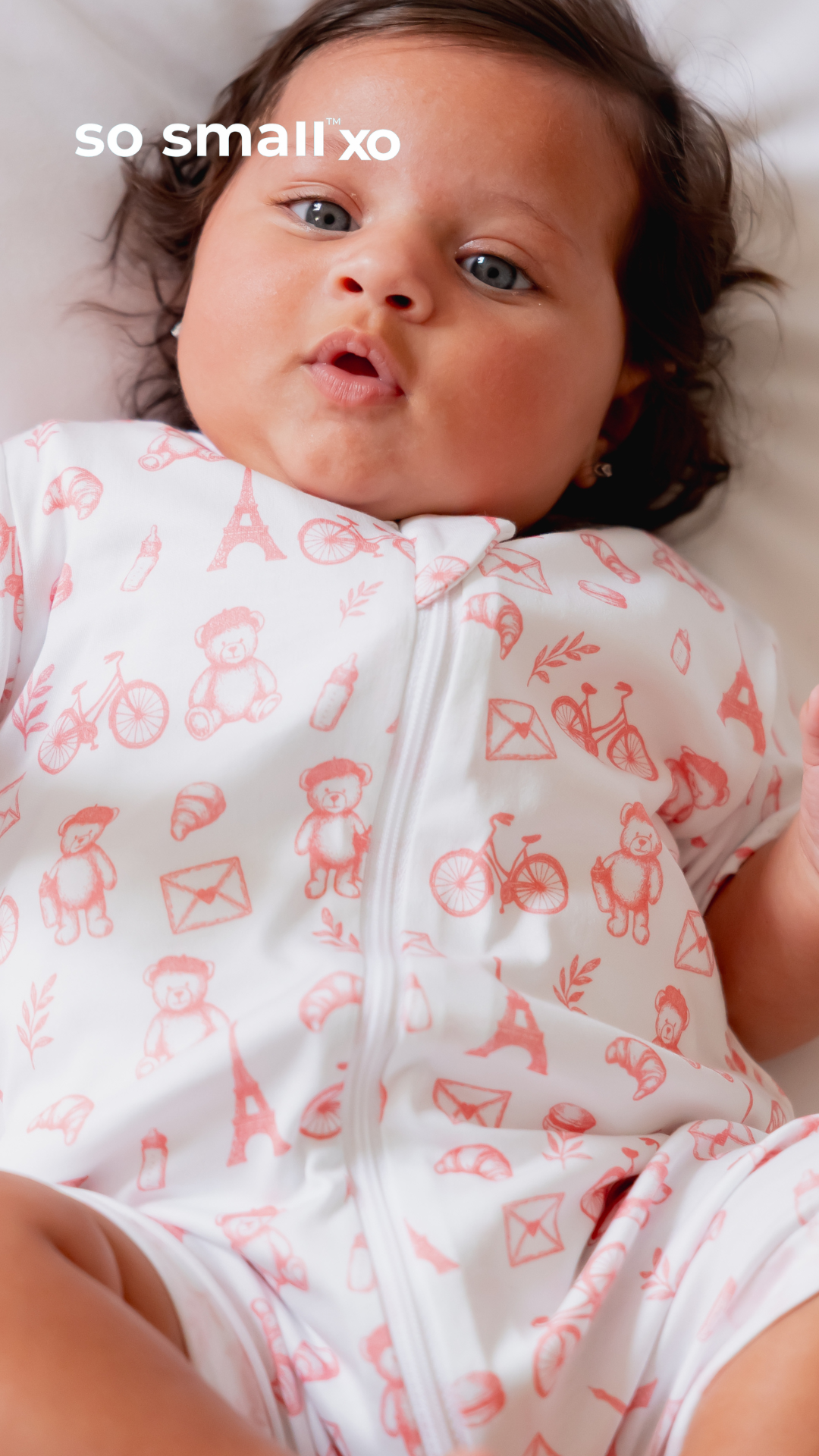 so small xo Half-Sleeved Zipper Romper- Petit Paris Rose