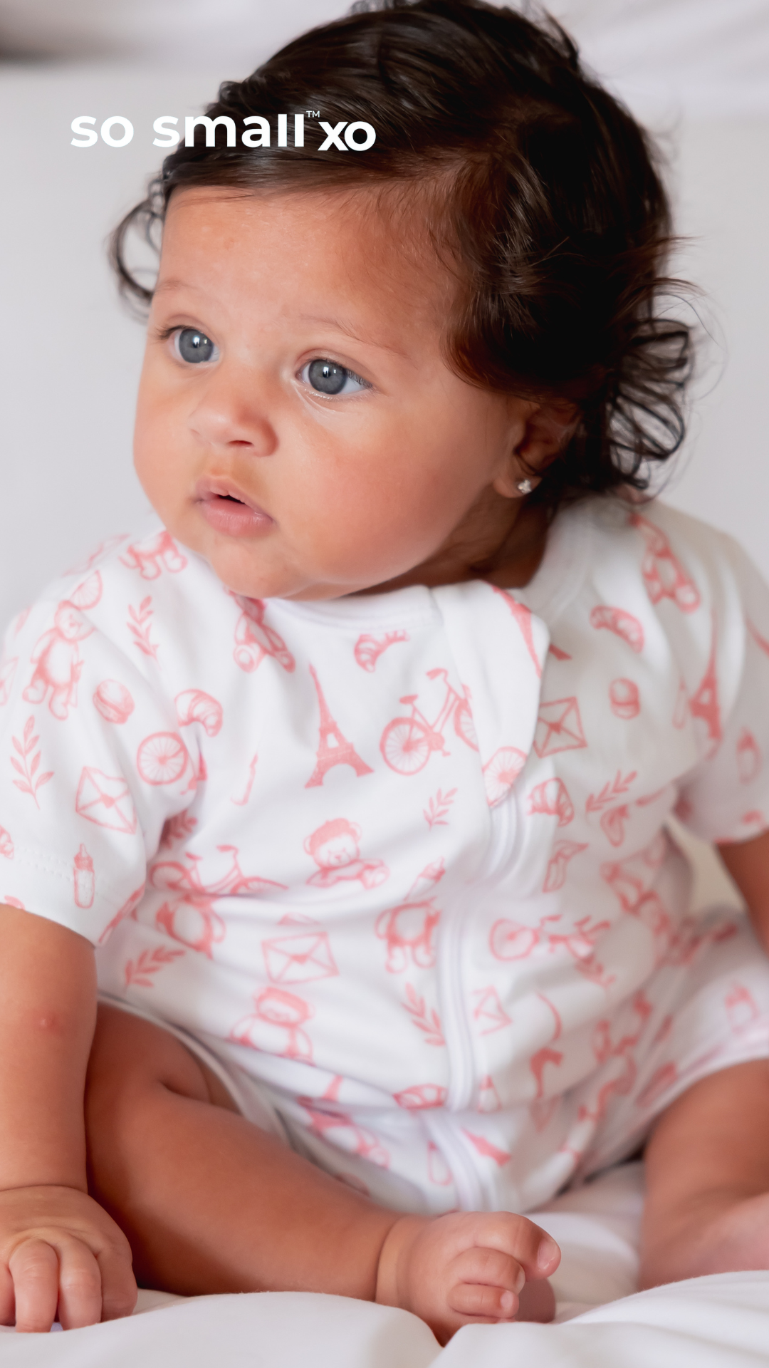 so small xo Half-Sleeved Zipper Romper- Petit Paris Rose