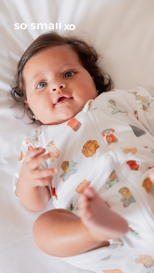 so small xo Half-Sleeved Zipper Romper- Mom! You've Got Mail