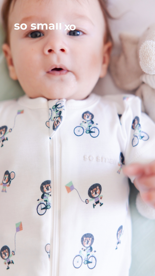 so small xo Half-Sleeved Zipper Romper- Happy Roars