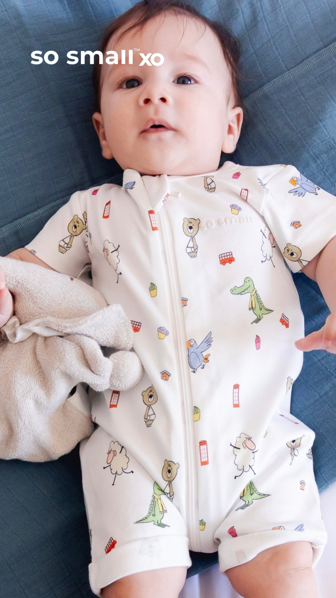 so small xo Half-Sleeved Zipper Romper- Playdates & Cupcakes