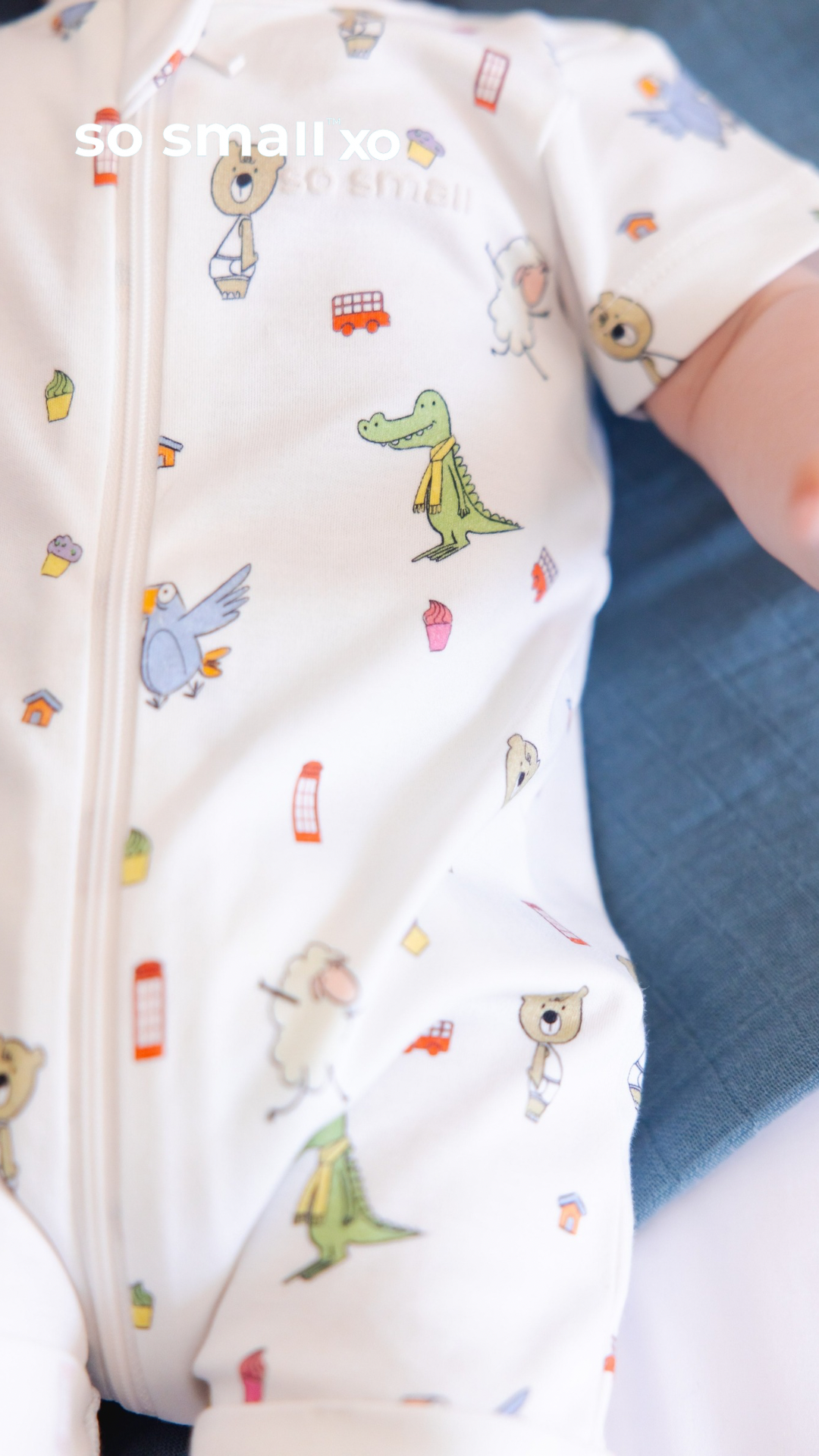 so small xo Half-Sleeved Zipper Romper- Playdates & Cupcakes