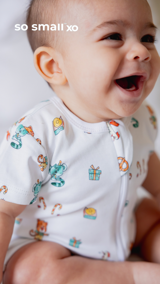 so small xo Half-Sleeved Zipper Romper- Birthday Party
