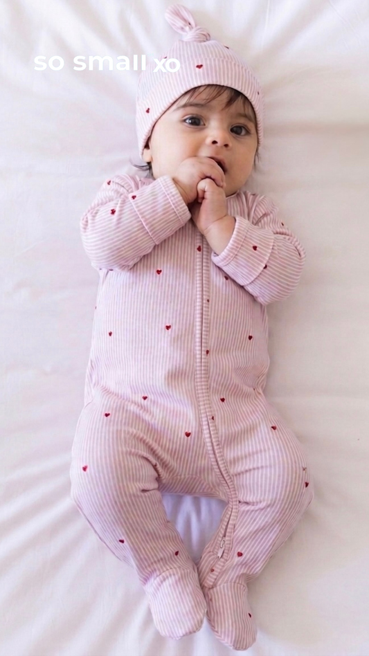 so small xo Zipper Footie- Strawberry Mille-Feuille (Sold without Beanie)