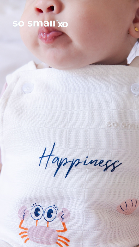 so small xo-Two-Piece Set (Strawberry Milkshake Bodysuit+ Happiness White Muslin Jumpsuit)