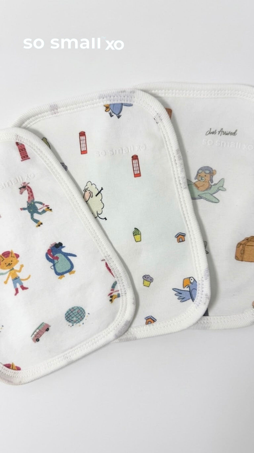 so small xo 3-Piece Terry-Lined Burp Cloth Pack- Mom! You've Got Mail, Playdates & Cupcakes, Disco Baby