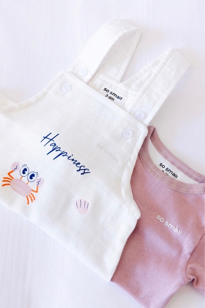 so small xo-Two-Piece Set (Strawberry Milkshake Bodysuit+ Happiness White Muslin Jumpsuit)