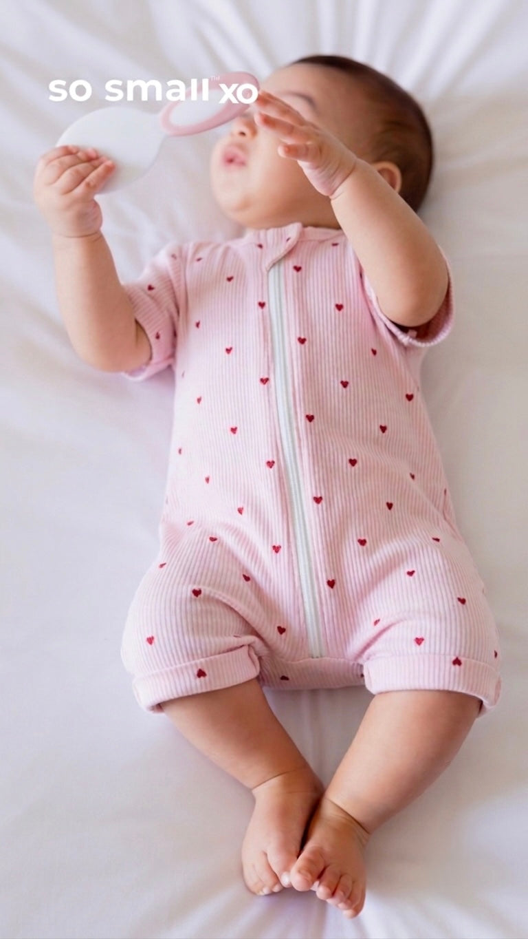 so small xo Half-Sleeved Zipper Romper- Strawberry Mille-Feuille