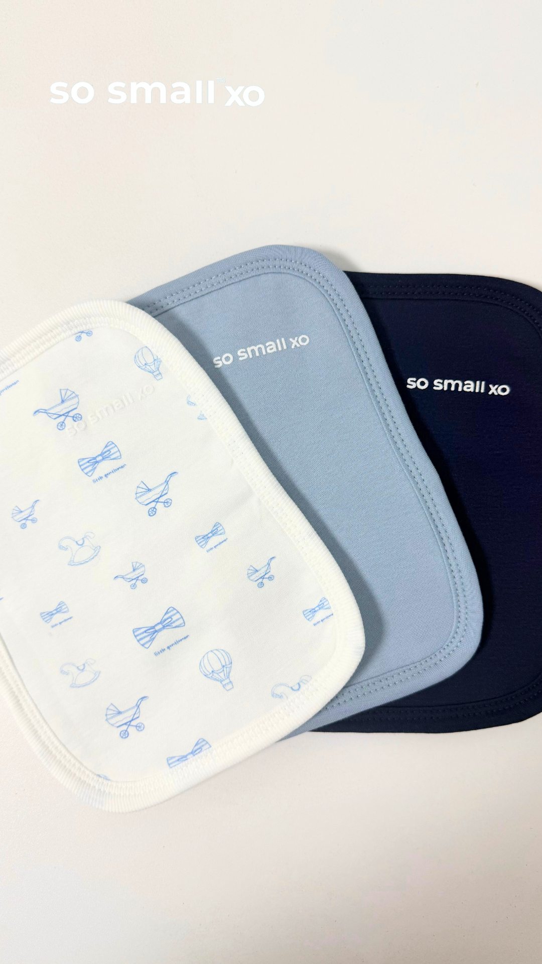 so small xo 3-Piece Terry-Lined Burp Cloth Pack- Magnetic Blue- Little Gentleman, Sky Ride