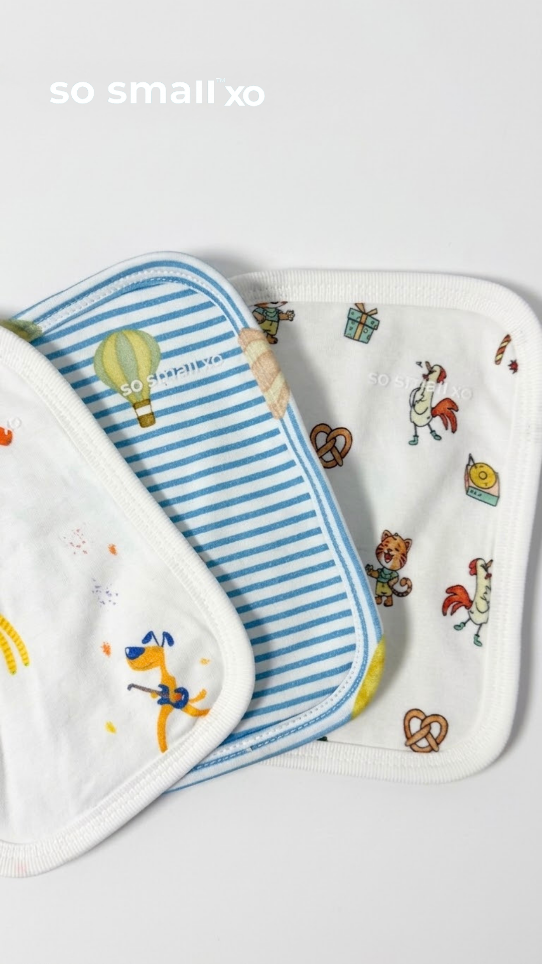 so small xo 3-Piece Terry-Lined Burp Cloth Pack- Dance with Me- Birthday Party- Blue Balloon Ride