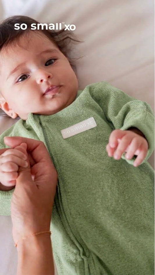 so small xo Winter Limited Edition Cotton Cashmere-Like Zipper Footie- Olive Green
