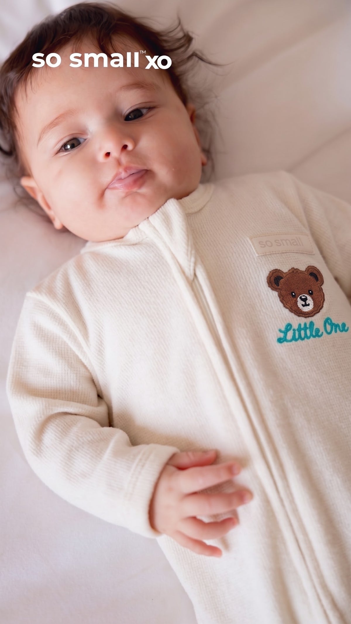 so small xo Winter Limited Edition Cotton Cashmere-Like Zipper Footie- Little One Embriodery