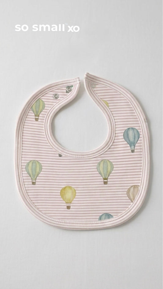 so small xo Terry-Lined Bib- Blush Balloon Ride