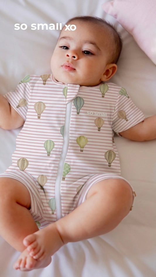 so small xo Half-Sleeved Zipper Romper- Blush Balloon Ride
