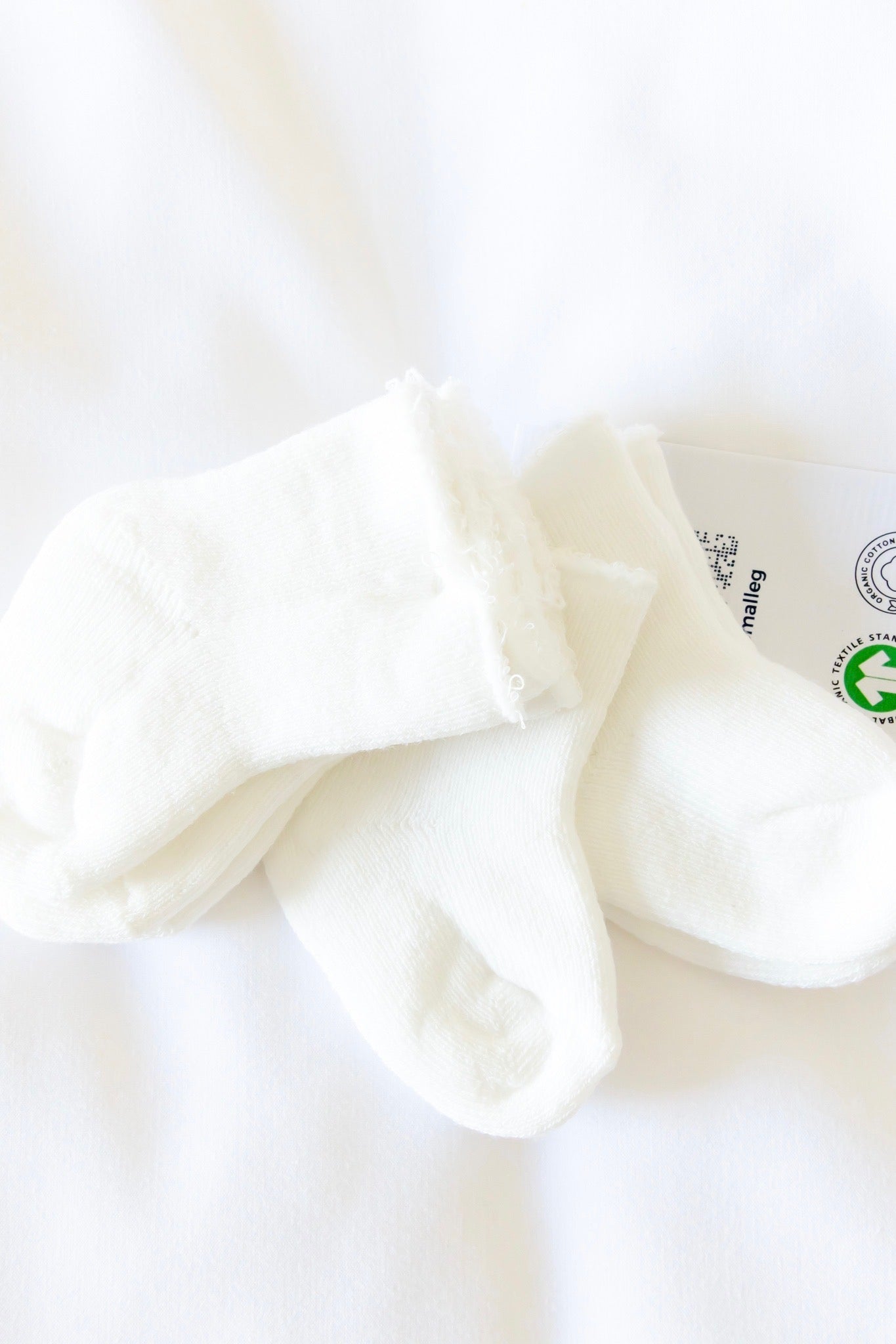 Certified Organic Knitted Baby Socks- Pack of 3 White Pairs