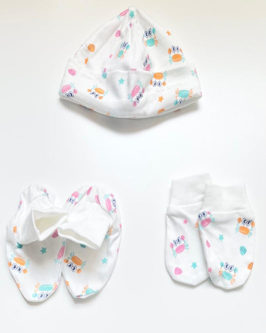 Organic Hat+Mitten+ Bootie Gift Set- Friends of the Sea