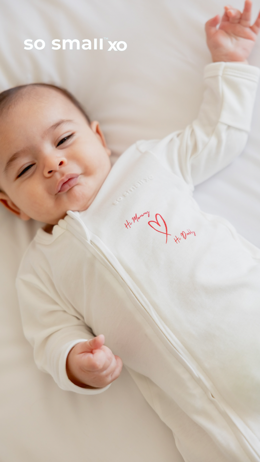 so small xo Zipper Footie- Hi Mommy. Hi Daddy