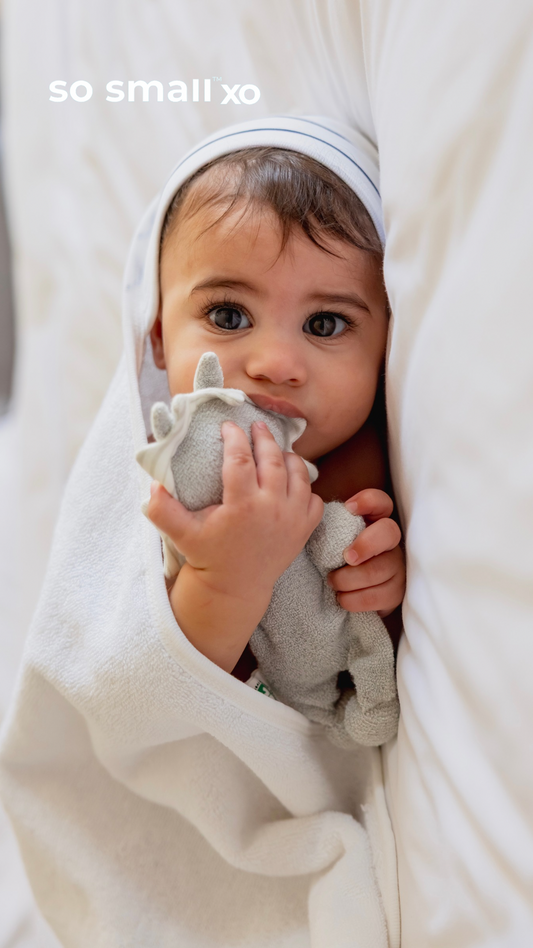 so small xo Striped Hooded Towel- Deep Sea