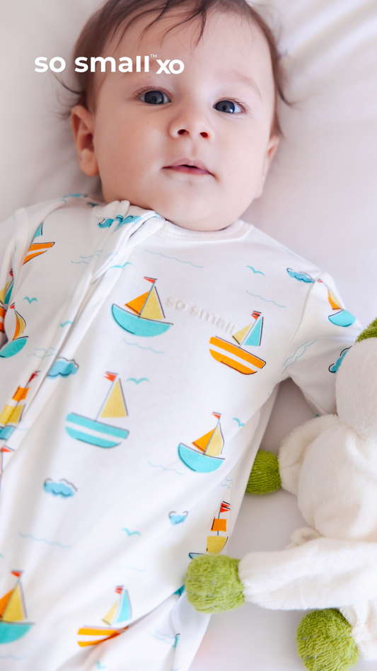 so small xo Footless Zipper Onesie- Let's Sail Away