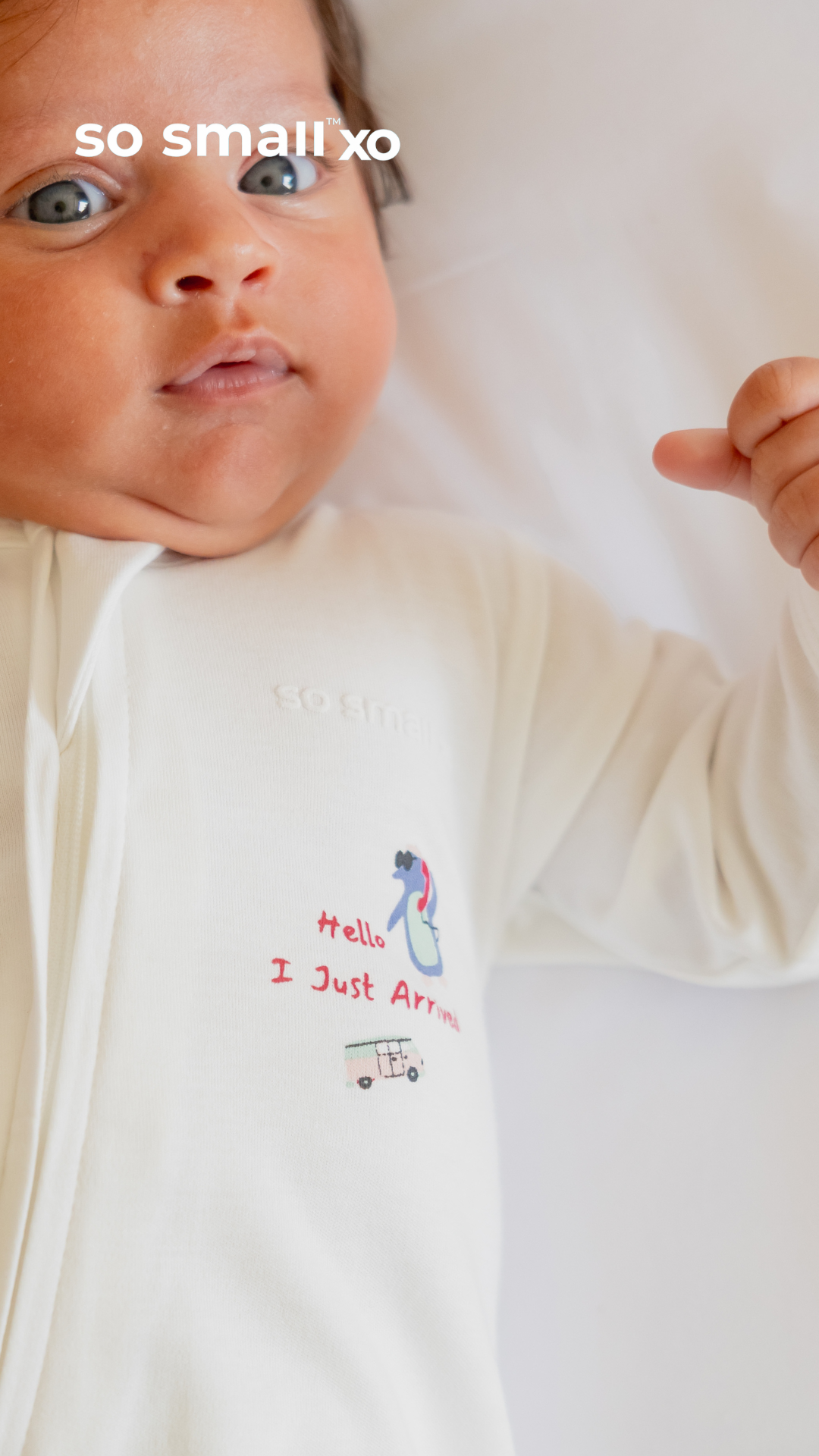 so small xo Zipper Footie- Hello I Just Arrived