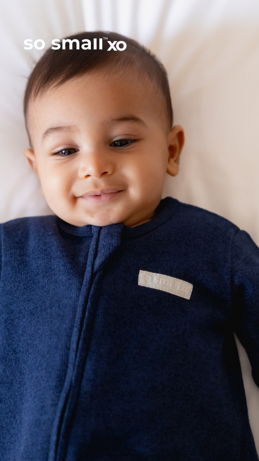 so small xo Winter Limited Edition Cotton Cashmere-Like Zipper Footie- London Midnight