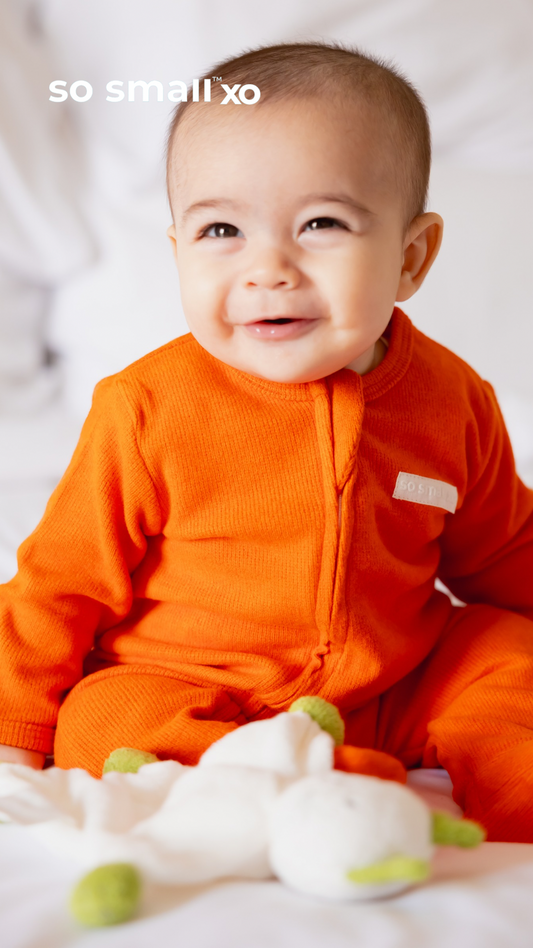 so small xo Winter Limited Edition Cotton Cashmere-Like Zipper Footie- Pumpkin Blush