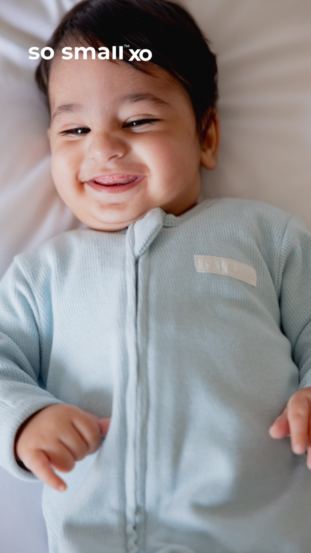 so small xo Winter Limited Edition Cotton Cashmere-Like Zipper Footie- Frosted Blue