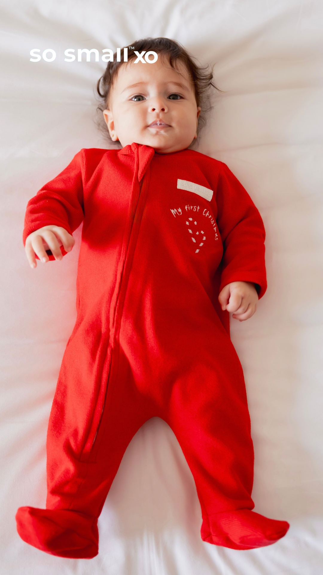so small xo Winter Limited Edition Cotton Cashmere-Like Zipper Footie- Strawberry Jello (My First Christmas)