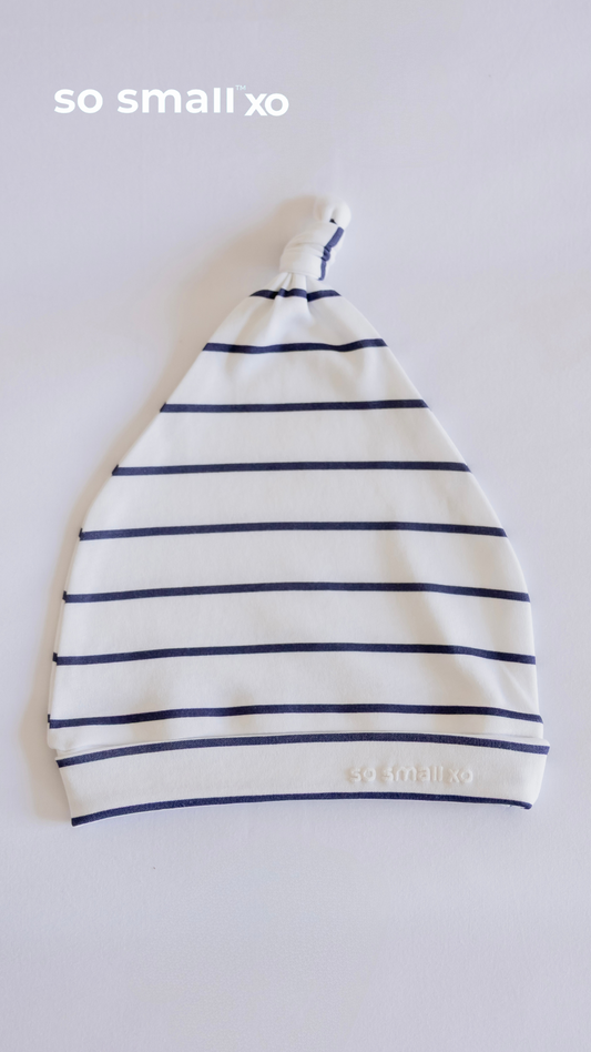 so small xo Striped Knotted Beanie- Deep Sea