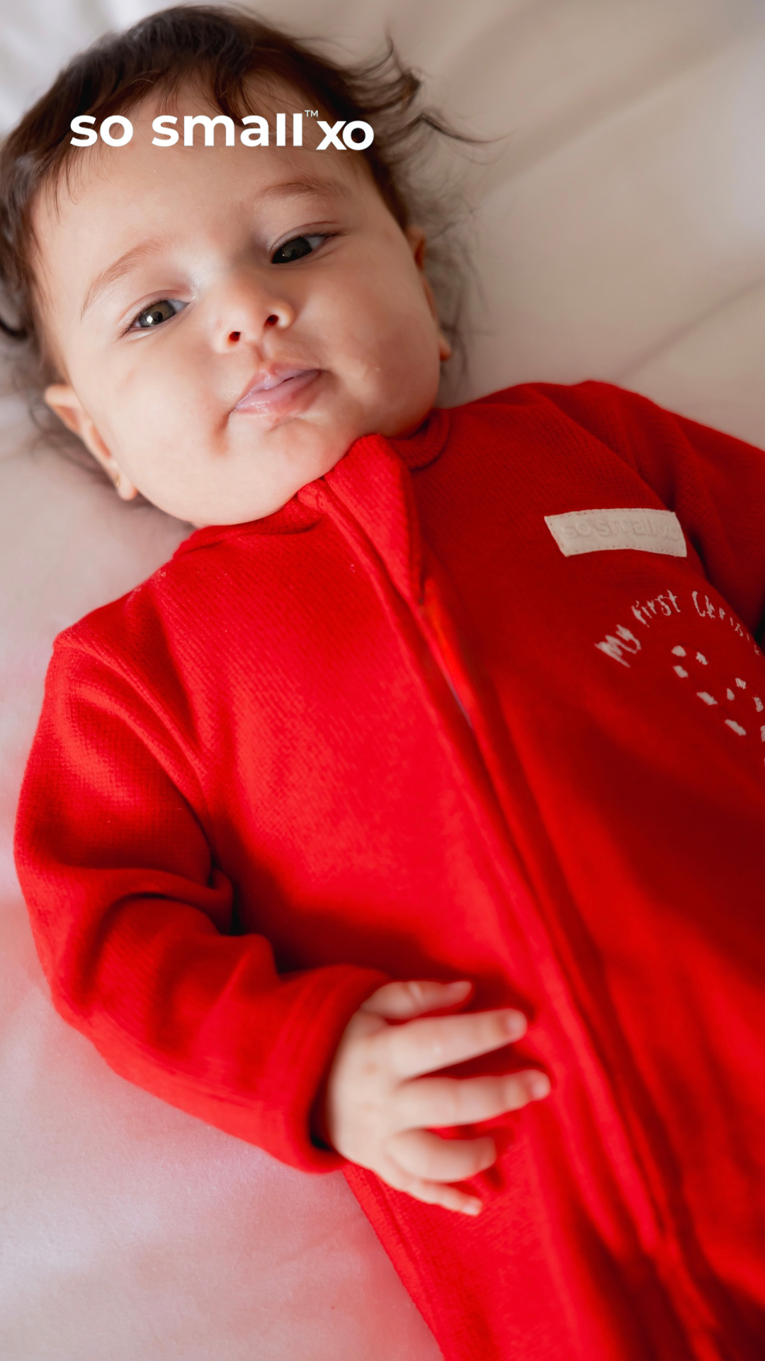 so small xo Winter Limited Edition Cotton Cashmere-Like Zipper Footie- Strawberry Jello (My First Christmas)