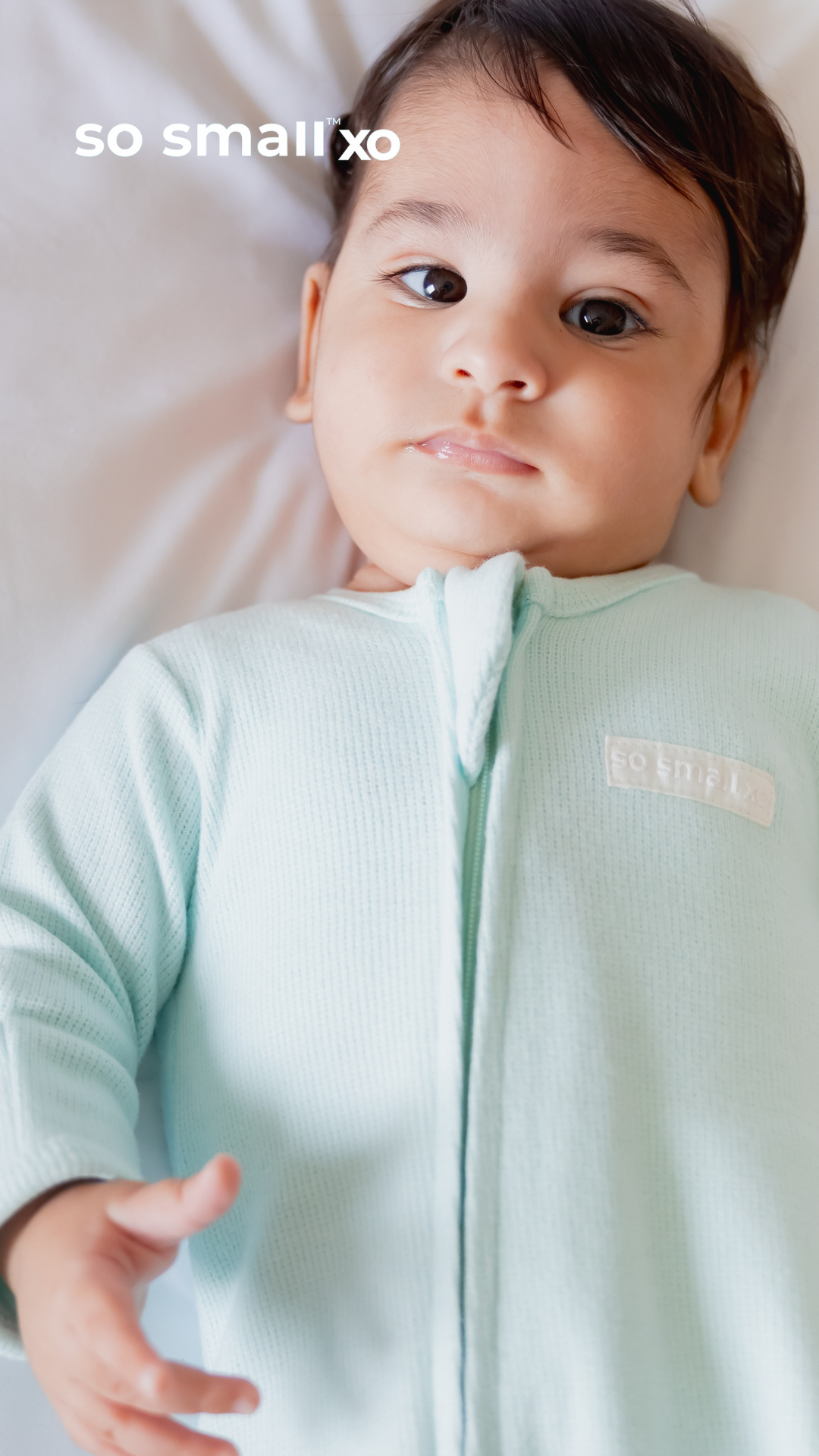 so small xo Winter Limited Edition Cotton Cashmere-Like Zipper Footie- Mint Soufflé