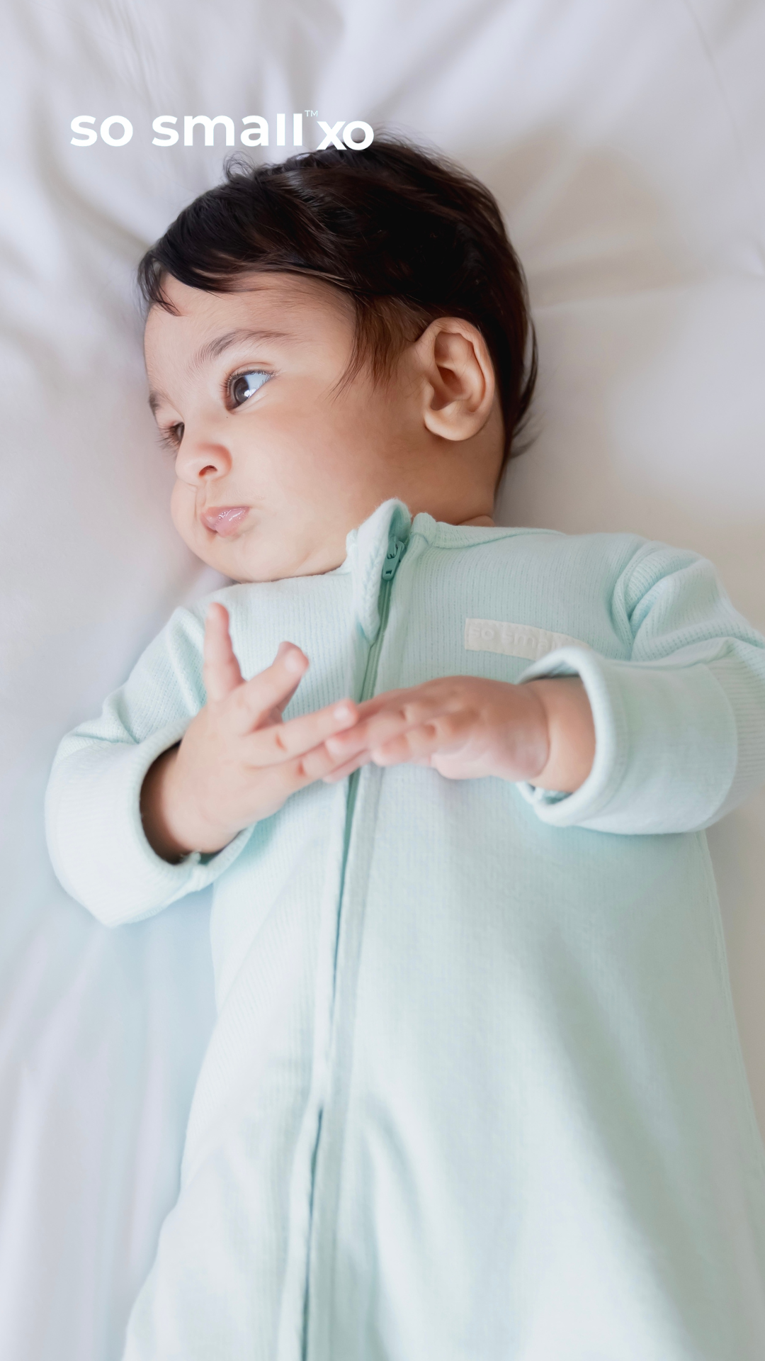 so small xo Winter Limited Edition Cotton Cashmere-Like Zipper Footie- Mint Soufflé