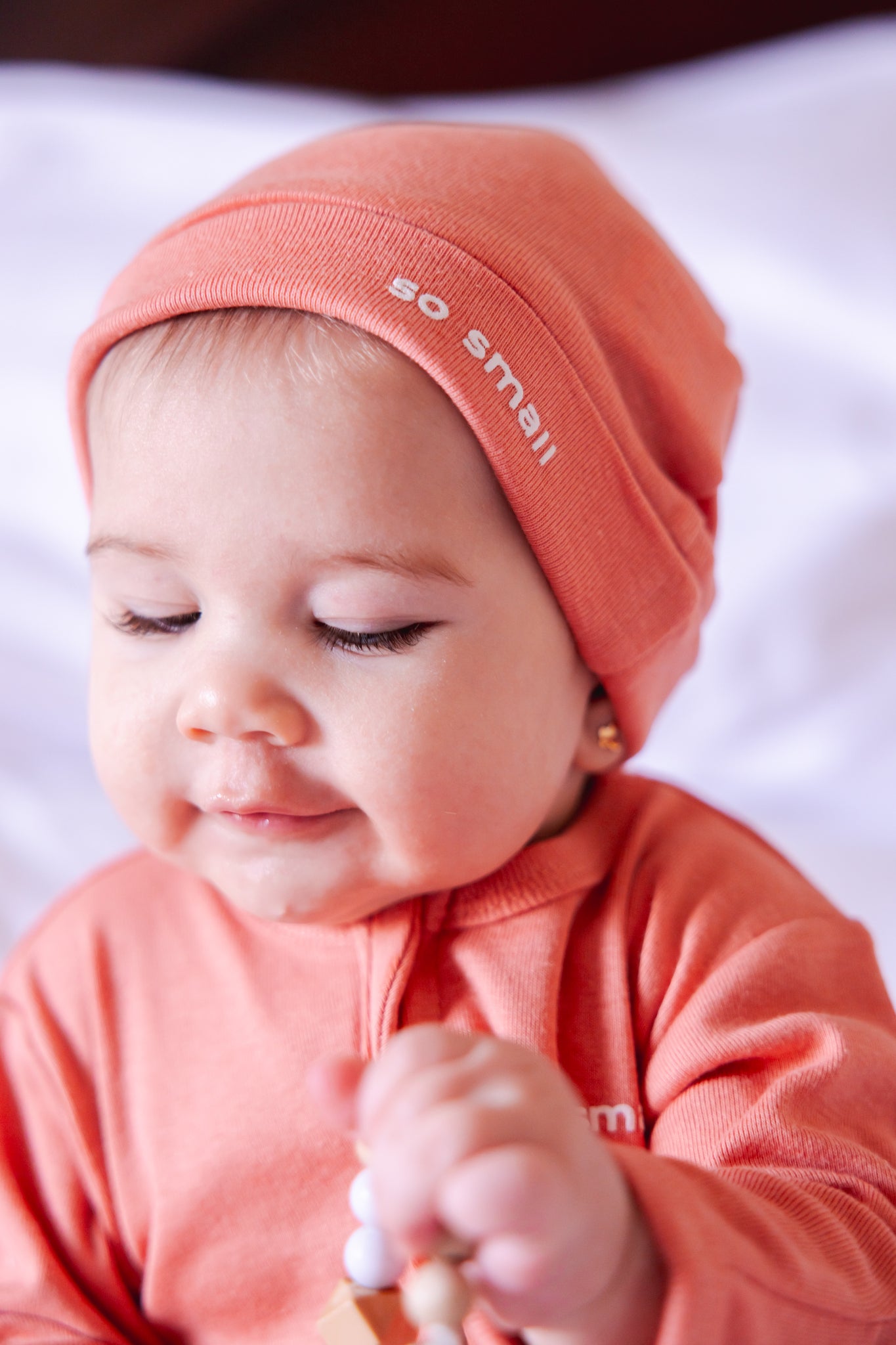 Organic Zipper Footie- Peach & Cream