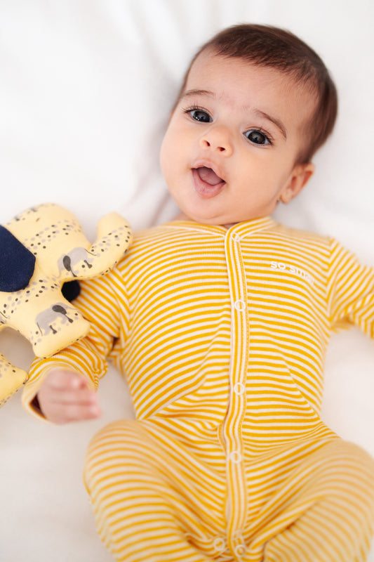 Certified Organic Cotton Striped Middle Snap Footie-Banana Yellow