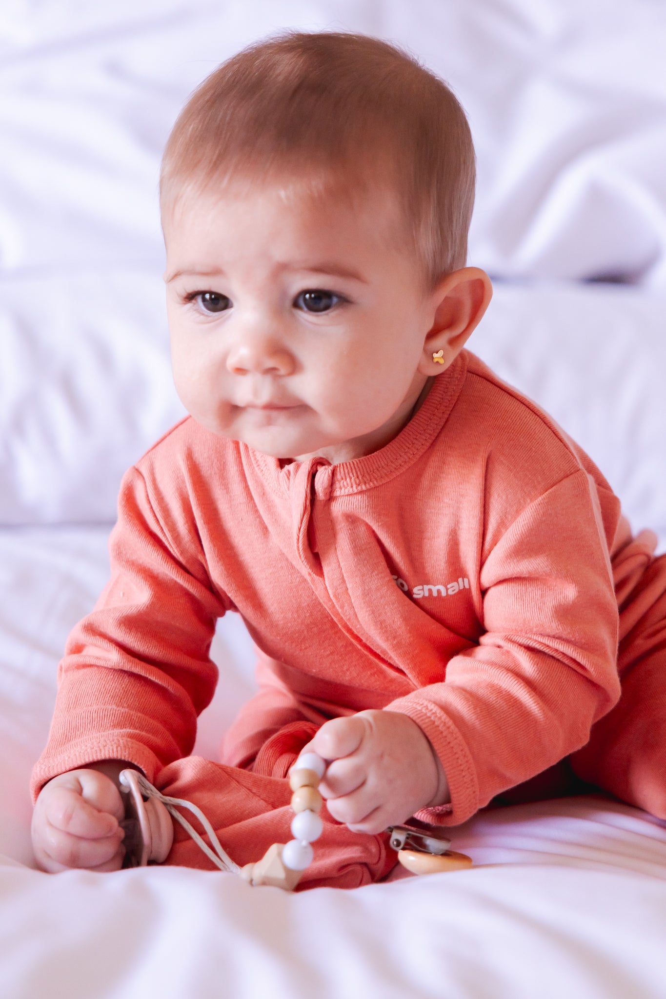 Organic Zipper Footie- Peach & Cream