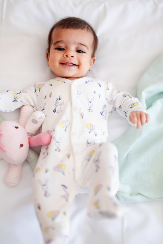 Certified Organic Cotton Middle Snap Footie-Pastel Fairytale