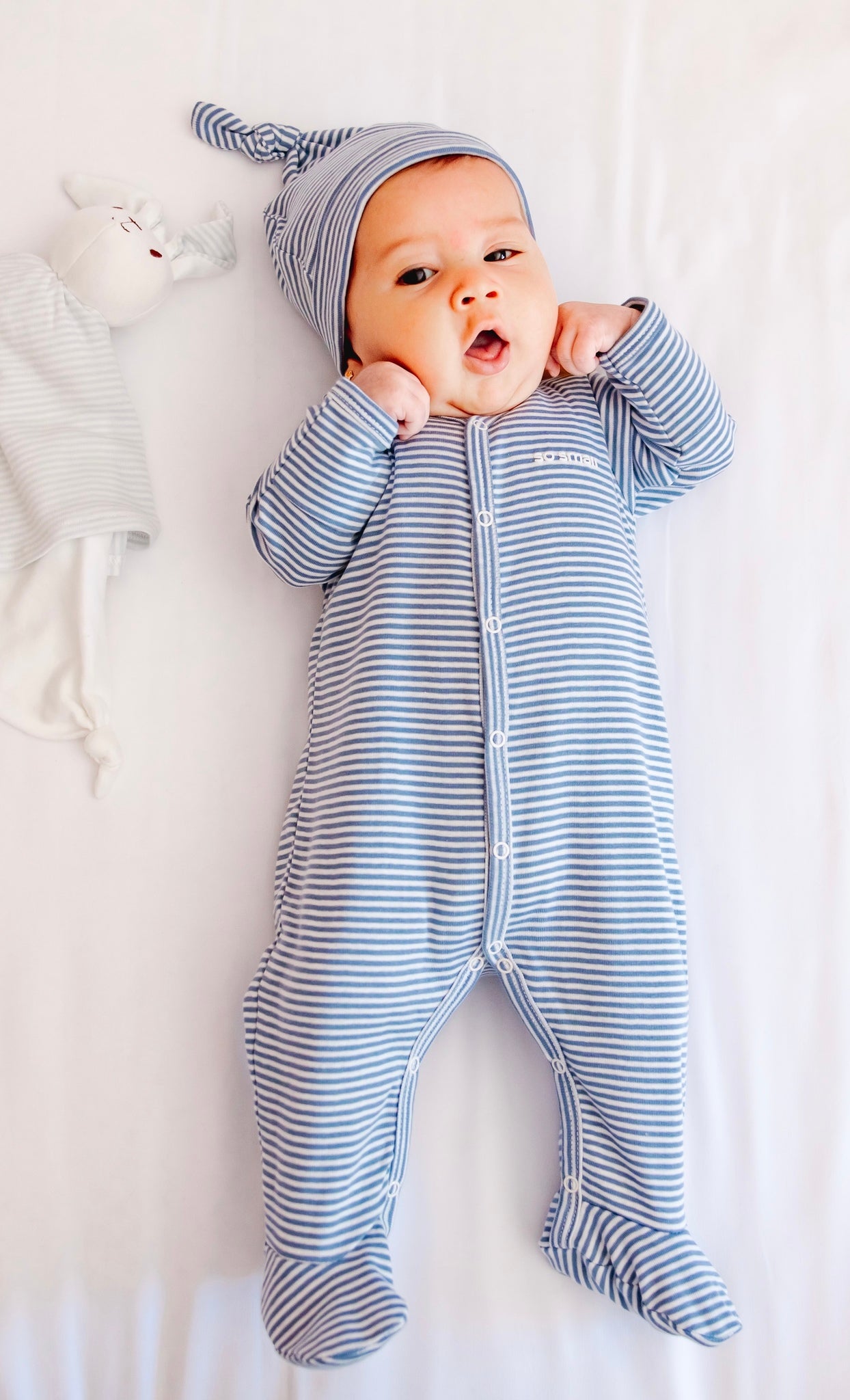 Organic Striped Middle Snap Footie- Hawaiian Surf (Beanie is Sold Separately)