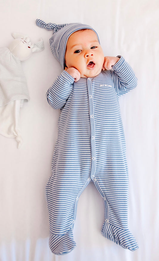 Organic Striped Middle Snap Footie- Hawaiian Surf (Beanie is Sold Separately)